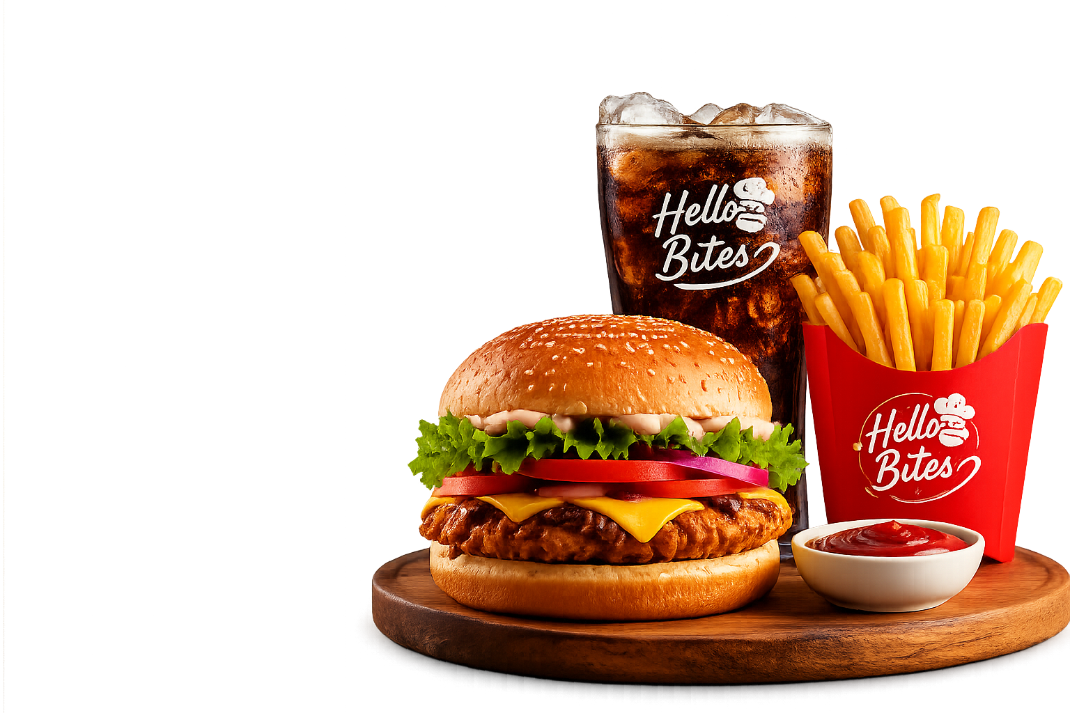 Hello Bites burger and fries